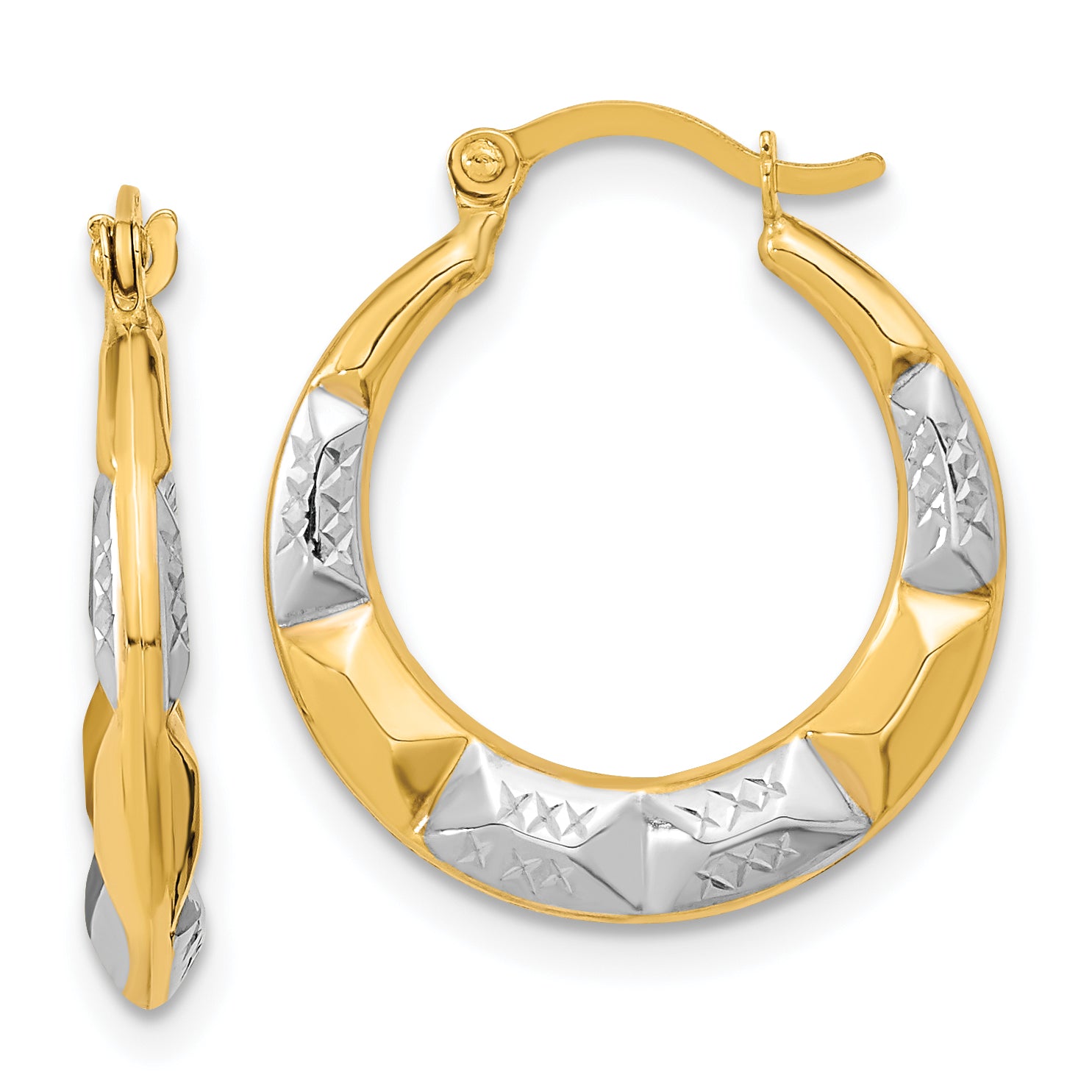 10K and Rhodium Hollow Hoop Earrings Main image