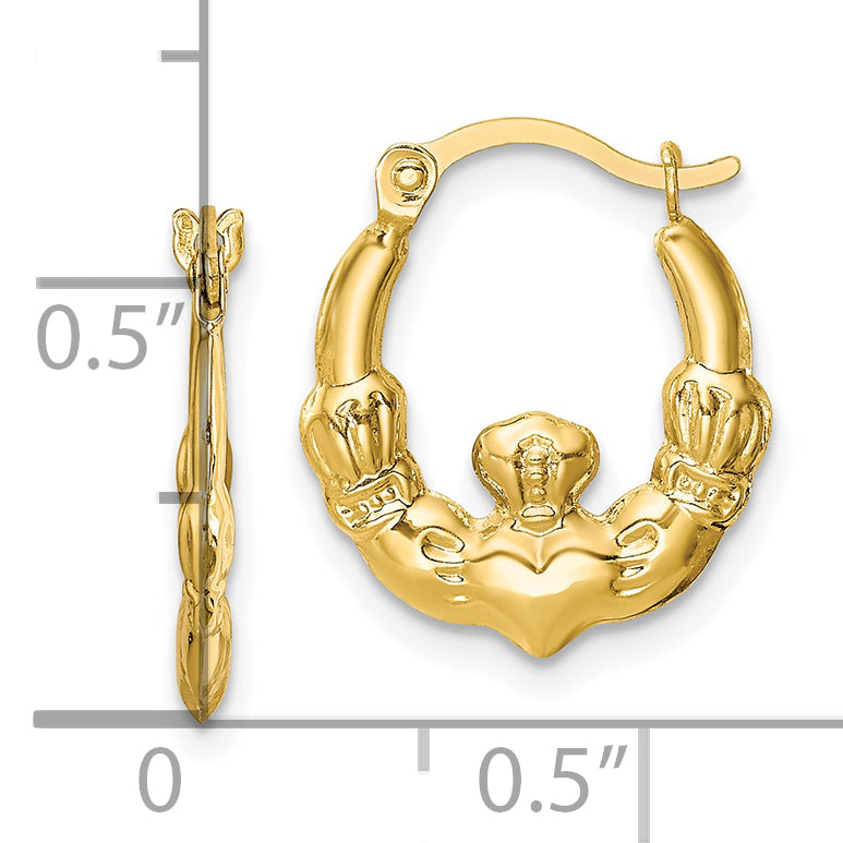 10K Gold Claddagh Hollow Hoop Earrings with Polished Finish Elegant Symbol of Love Secondary image