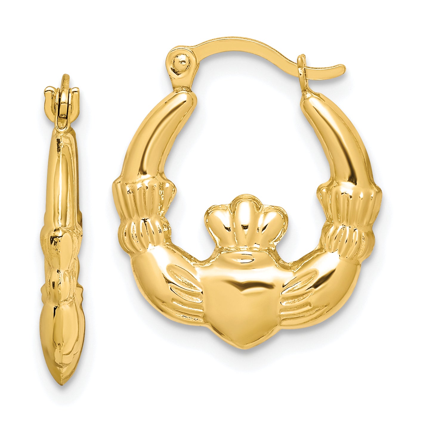 10K Claddagh Hollow Hoop Earrings Main image