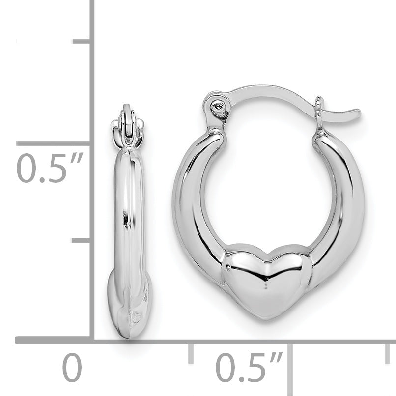 10K White Gold Heart Hoop Earrings with Polished Rhodium Finish Secondary image