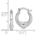10K White Gold Heart Hoop Earrings with Polished Rhodium Finish