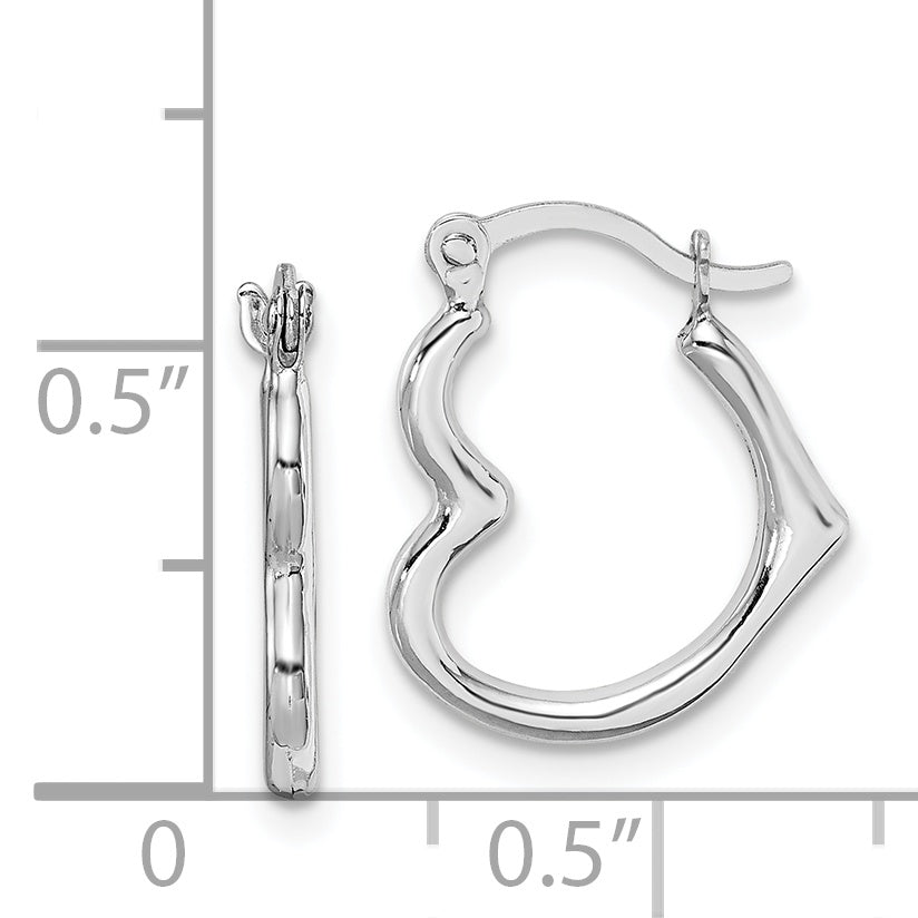 10K White Gold Heart Hoop Earrings with Polished Rhodium Finish Secondary image