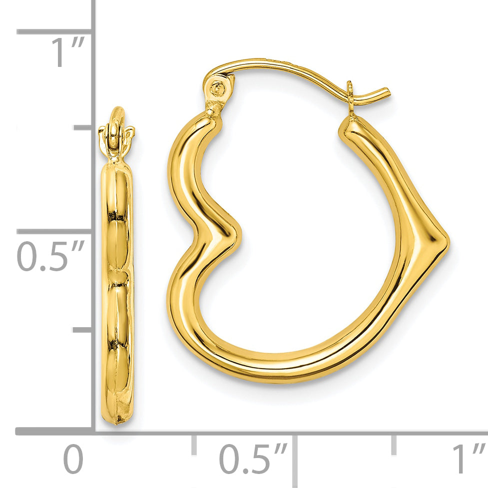 10K Gold Hollow Heart Hoop Earrings with Polished Finish Elegant and Lightweight Design