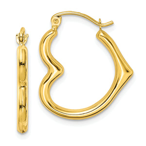 Heart Hoop Earrings in 10K Yellow Gold, 19x22mm Lightweight - Sophia Jewelers