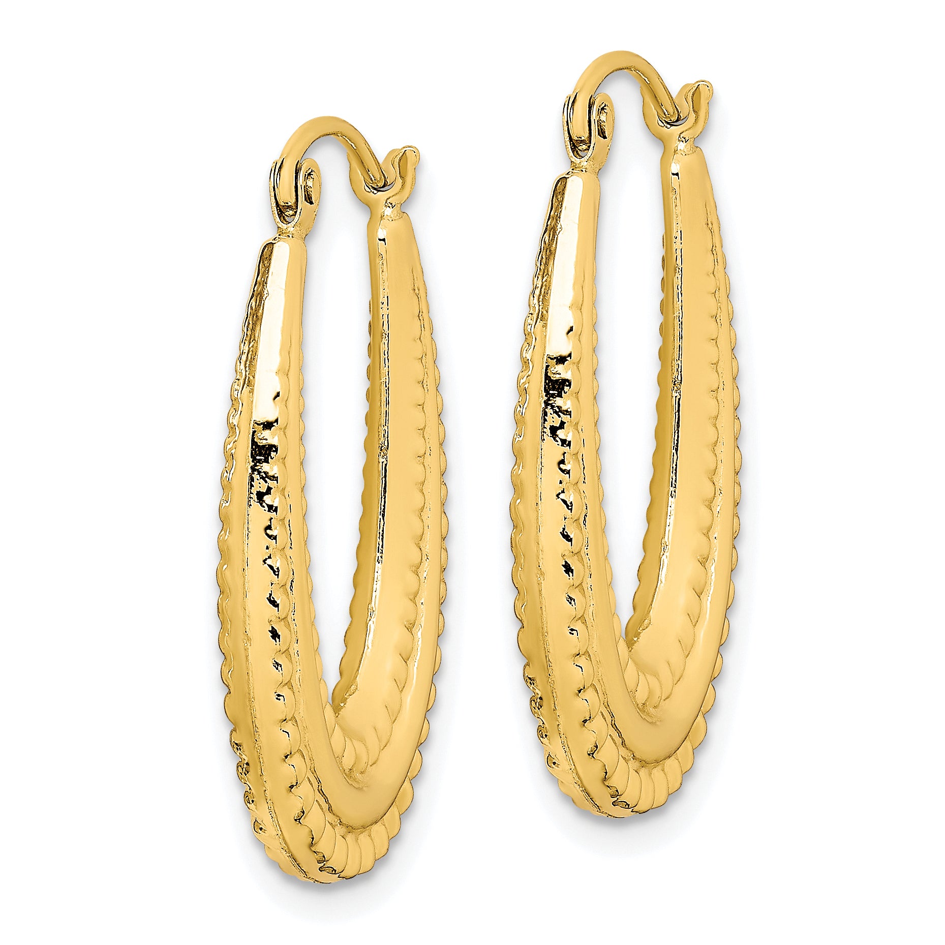 10K Gold Textured Oval Hoop Earrings with Polished Finish 25mm Creole Style Secondary image