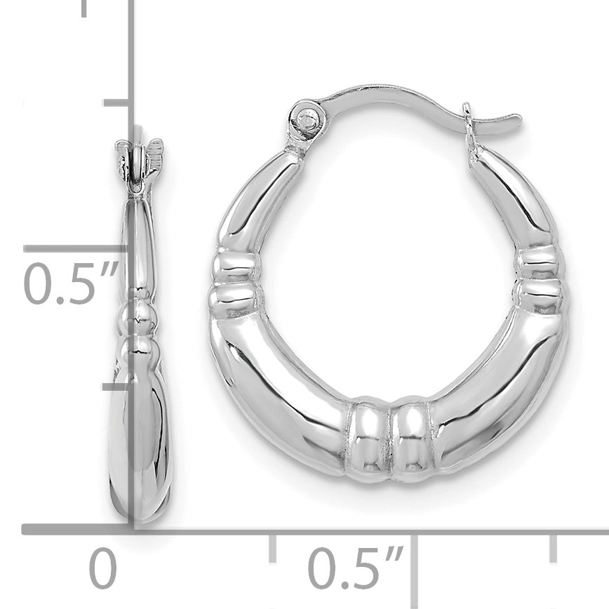 10K White Gold Polished Hoop Earrings with Rhodium Plating for Women