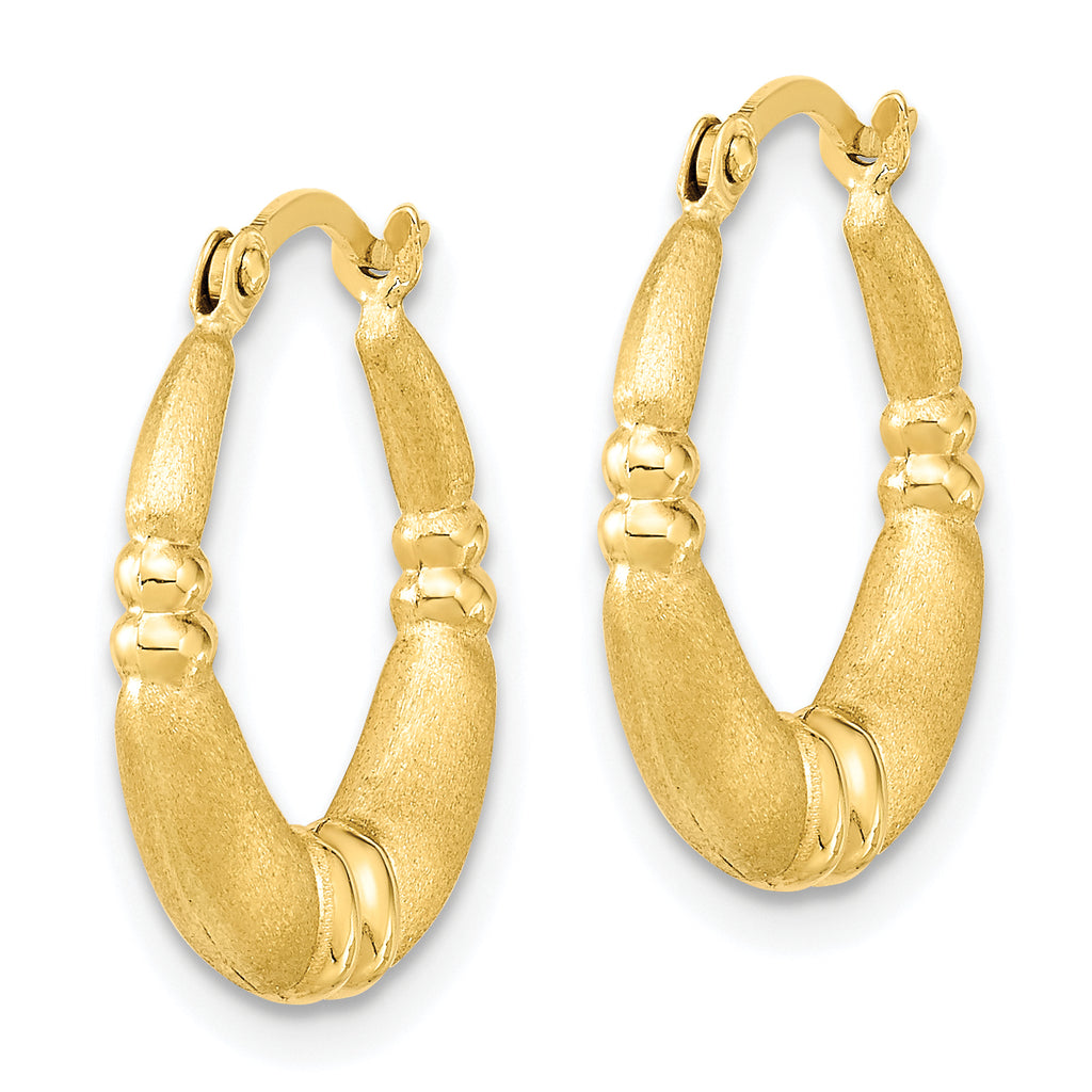 10K Gold Polished & Satin Hoop Earrings for Women Elegant Design