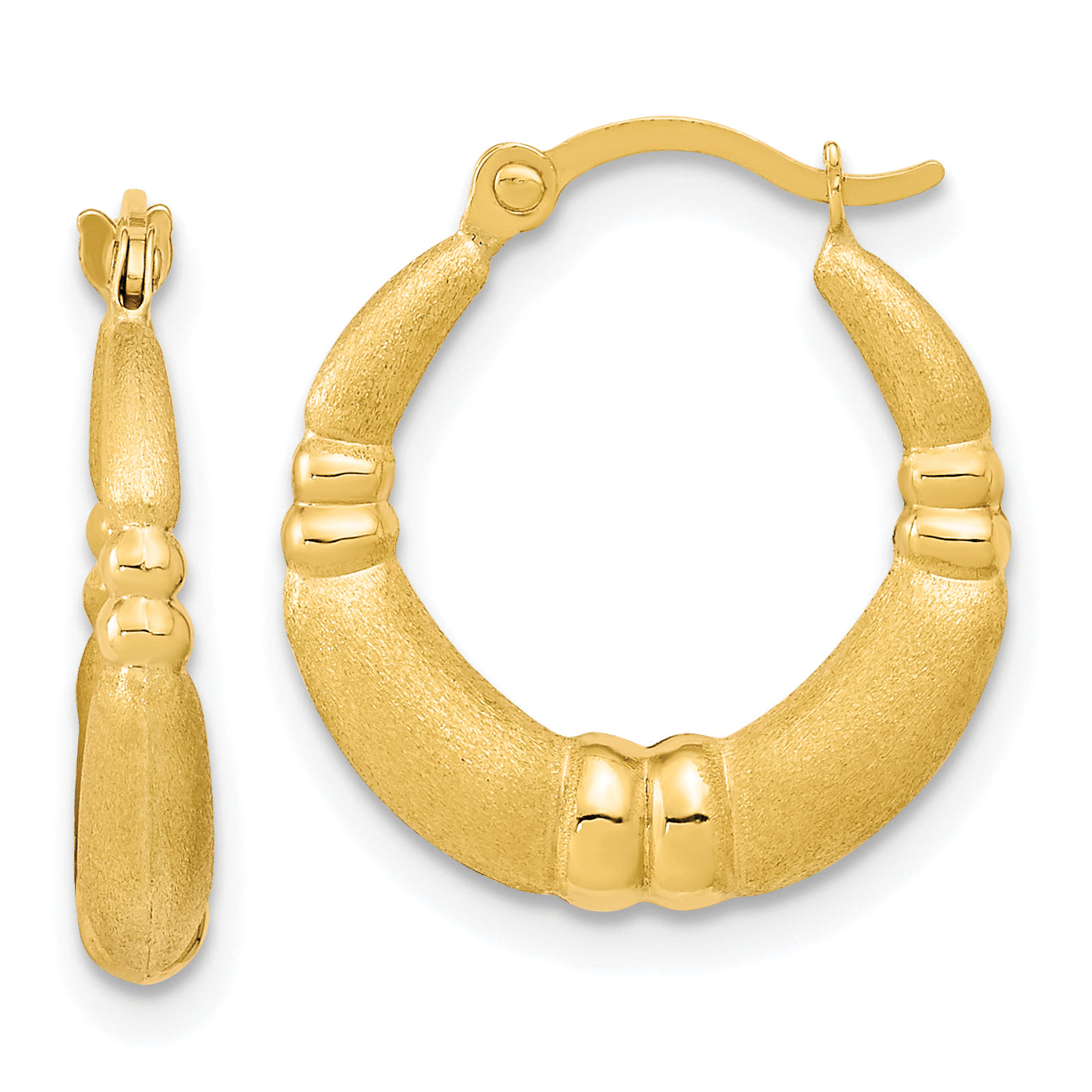 10k Polished and Satin Hoop Earrings Main image