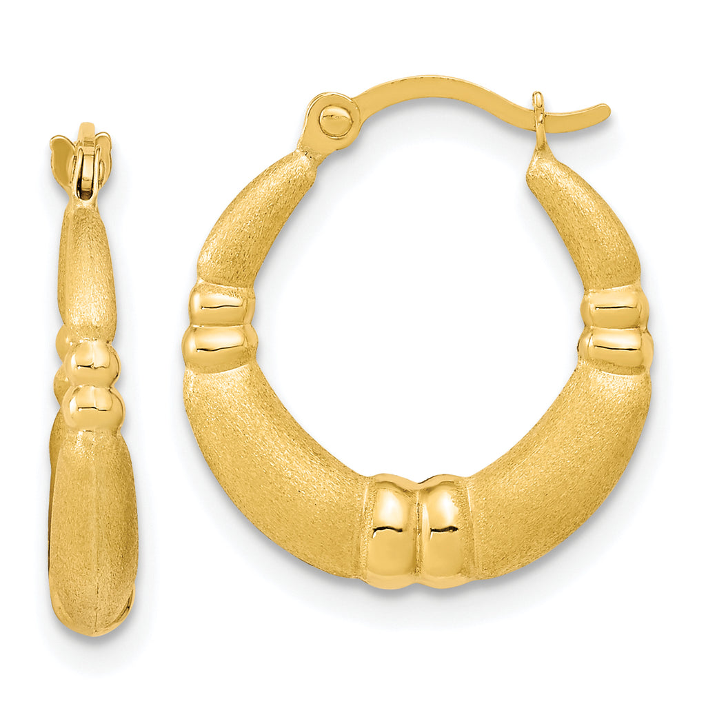 10k Polished and Satin Hoop Earrings