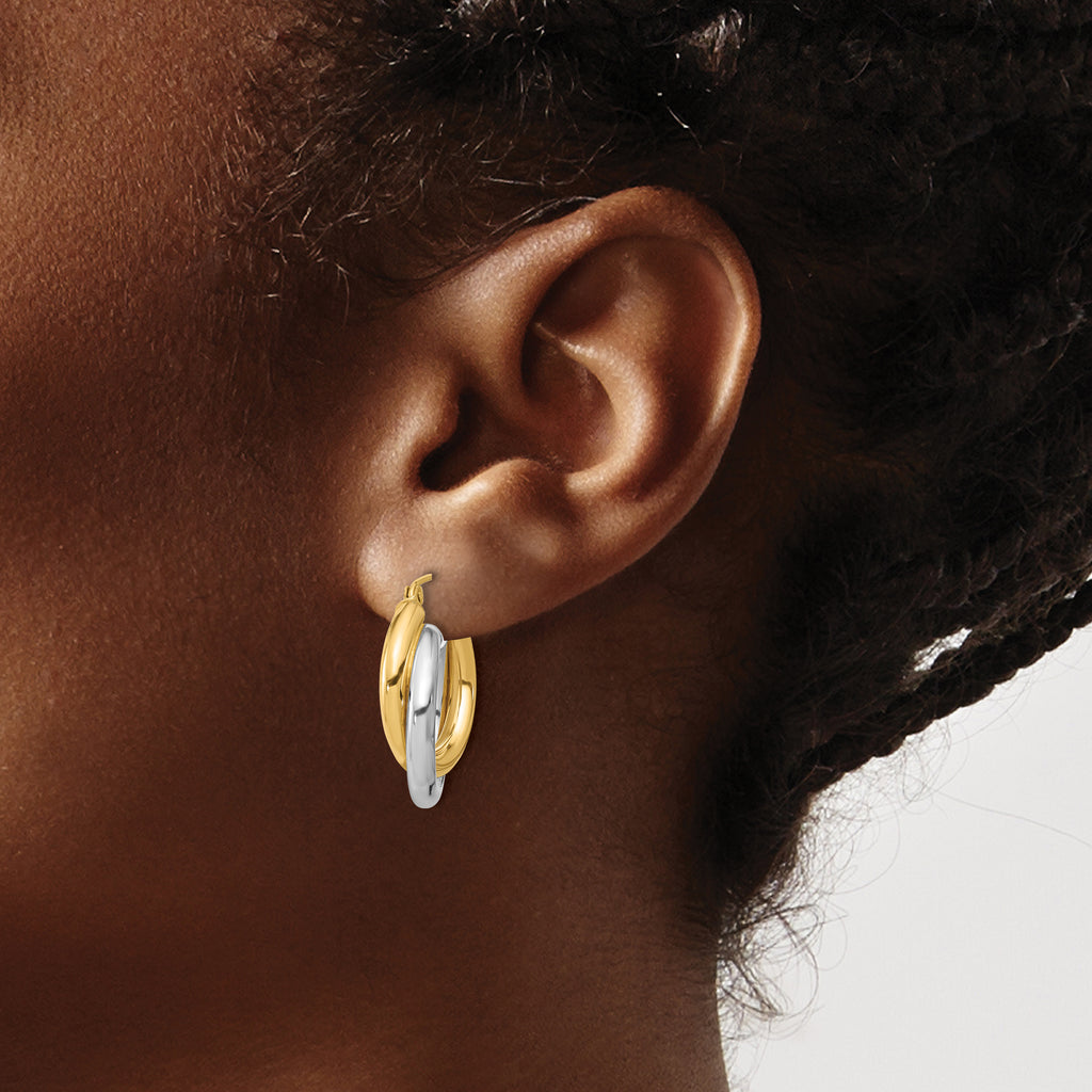10K Two-Tone Gold Polished Double Tube Hoop Earrings for Women