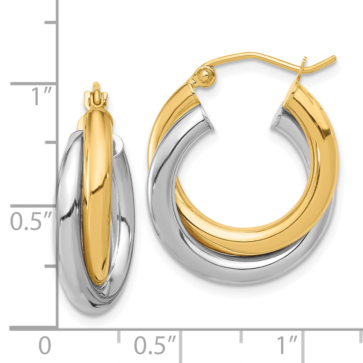 10k Two-tone Polished Double Tube Hoop Earrings