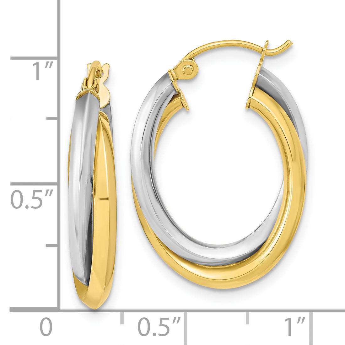 10K Two-Tone Gold Polished Double Oval Twist Hoop Earrings for Women