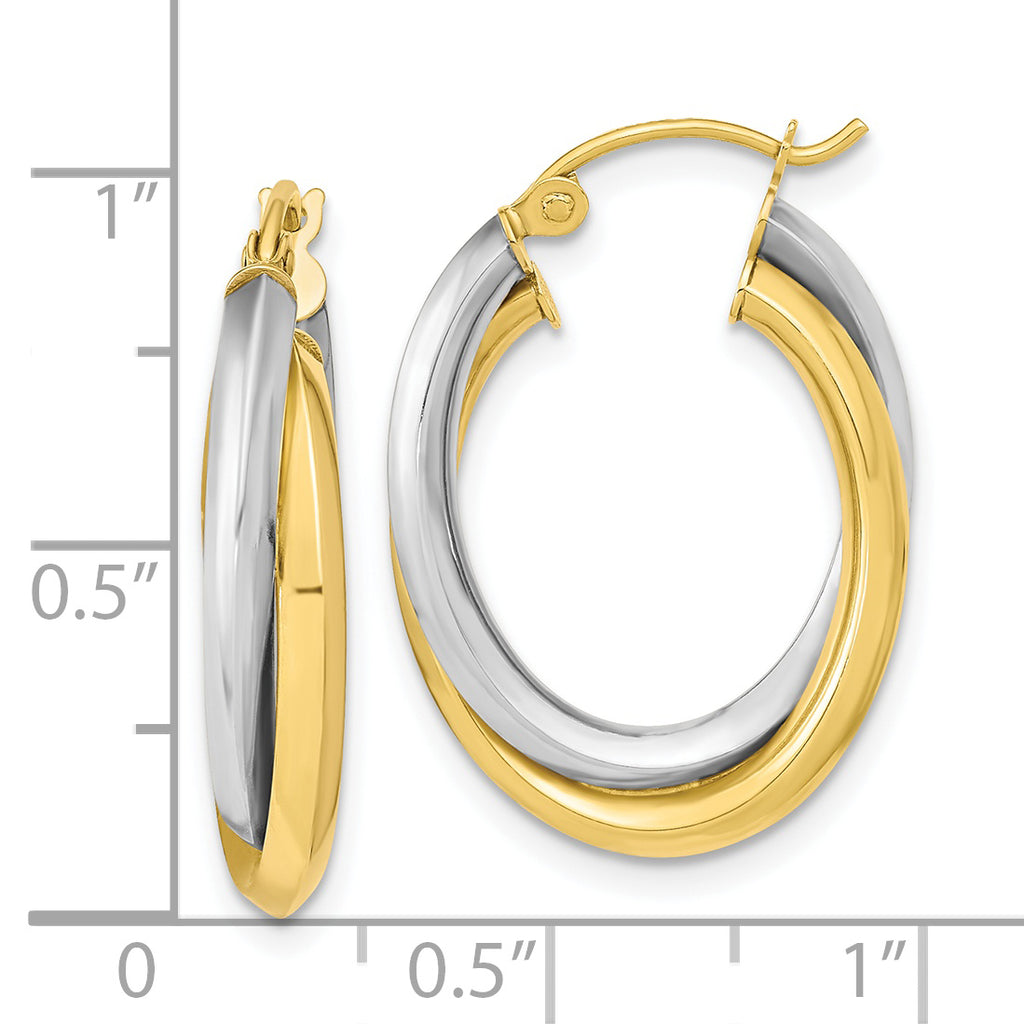 10K Two-Tone Gold Polished Double Oval Twist Hoop Earrings for Women