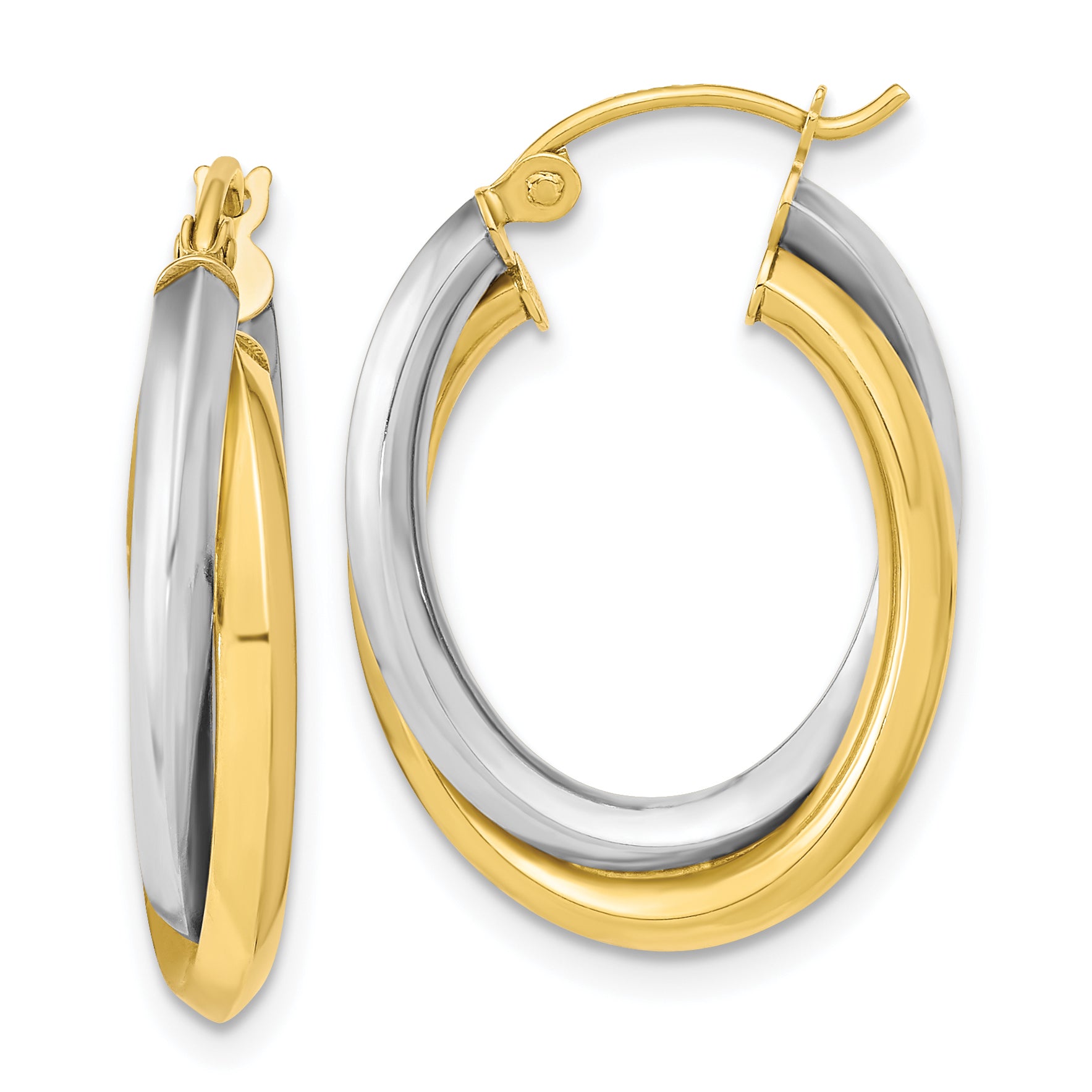 10k Two-tone Polished Double Oval Hoop Earrings Main image