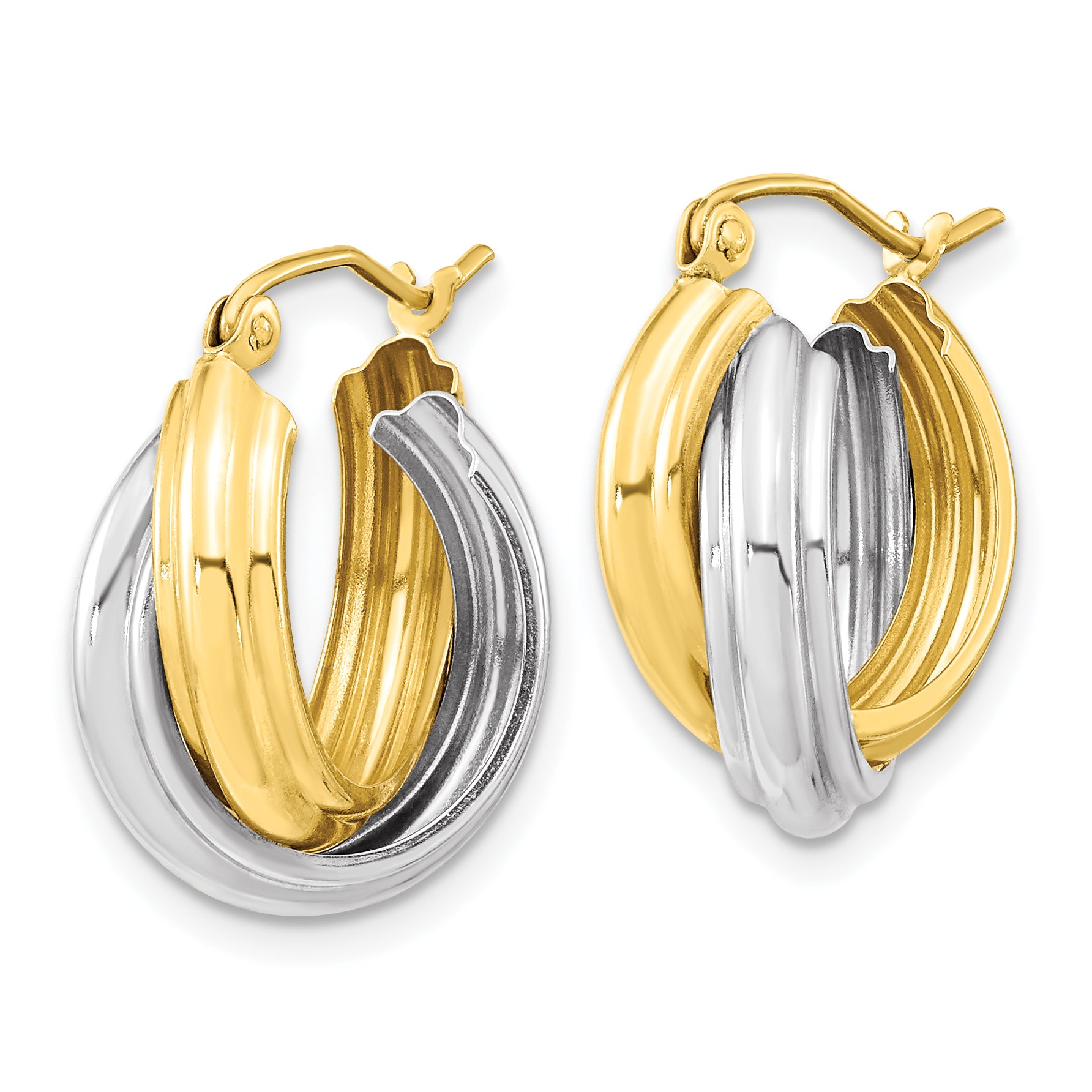10K Two-Tone Gold Polished Double Hoop Earrings with Twisted Design Secondary image
