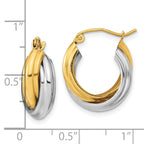10K Two-Tone Gold Polished Double Hoop Earrings with Twisted Design