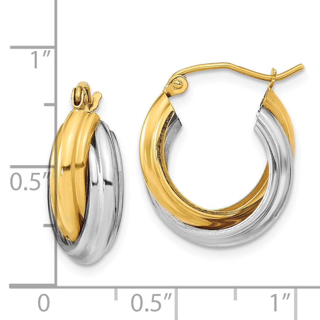 10K Two-Tone Gold Polished Double Hoop Earrings with Twisted Design