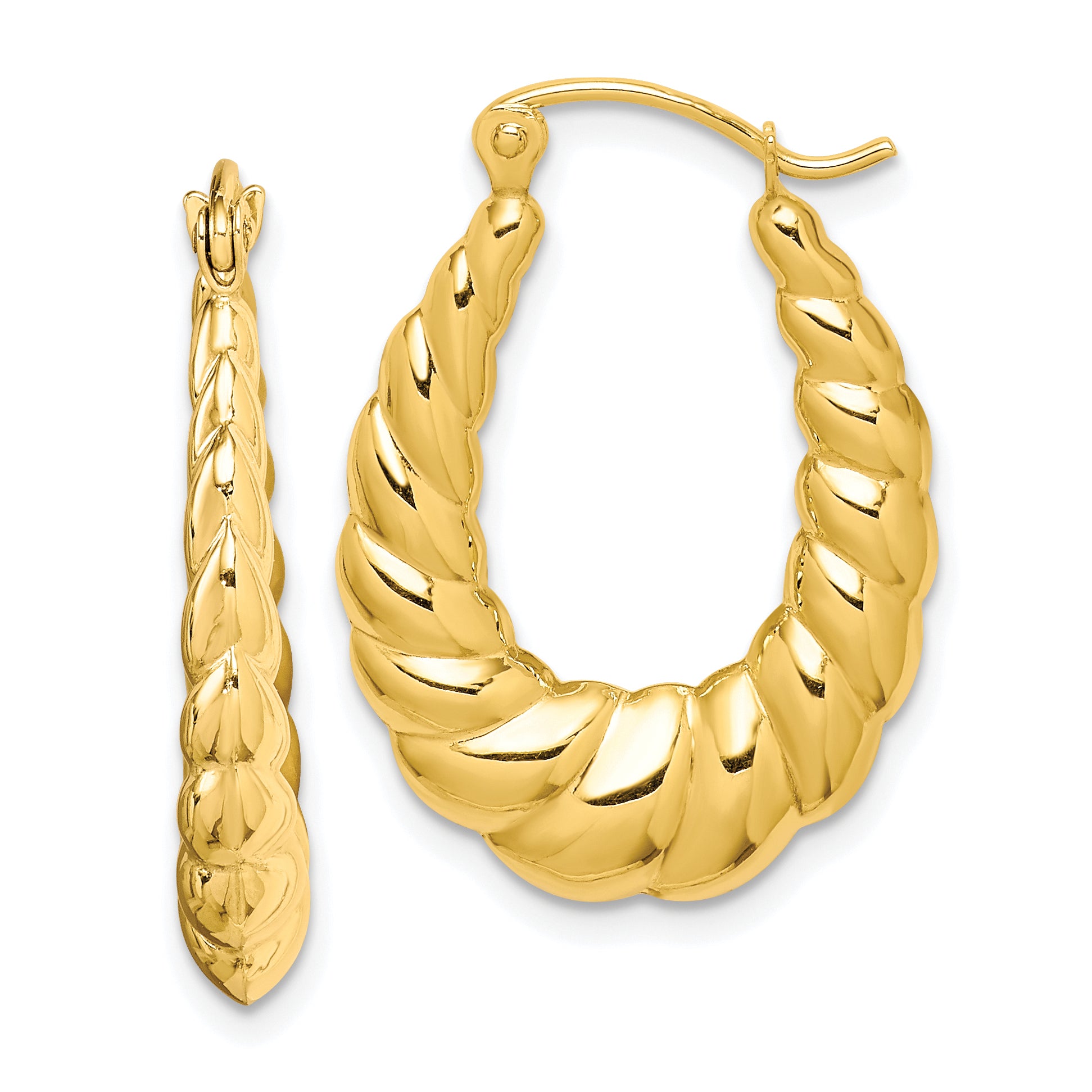 10k Polished Twisted Hollow Hoop Earrings Main image