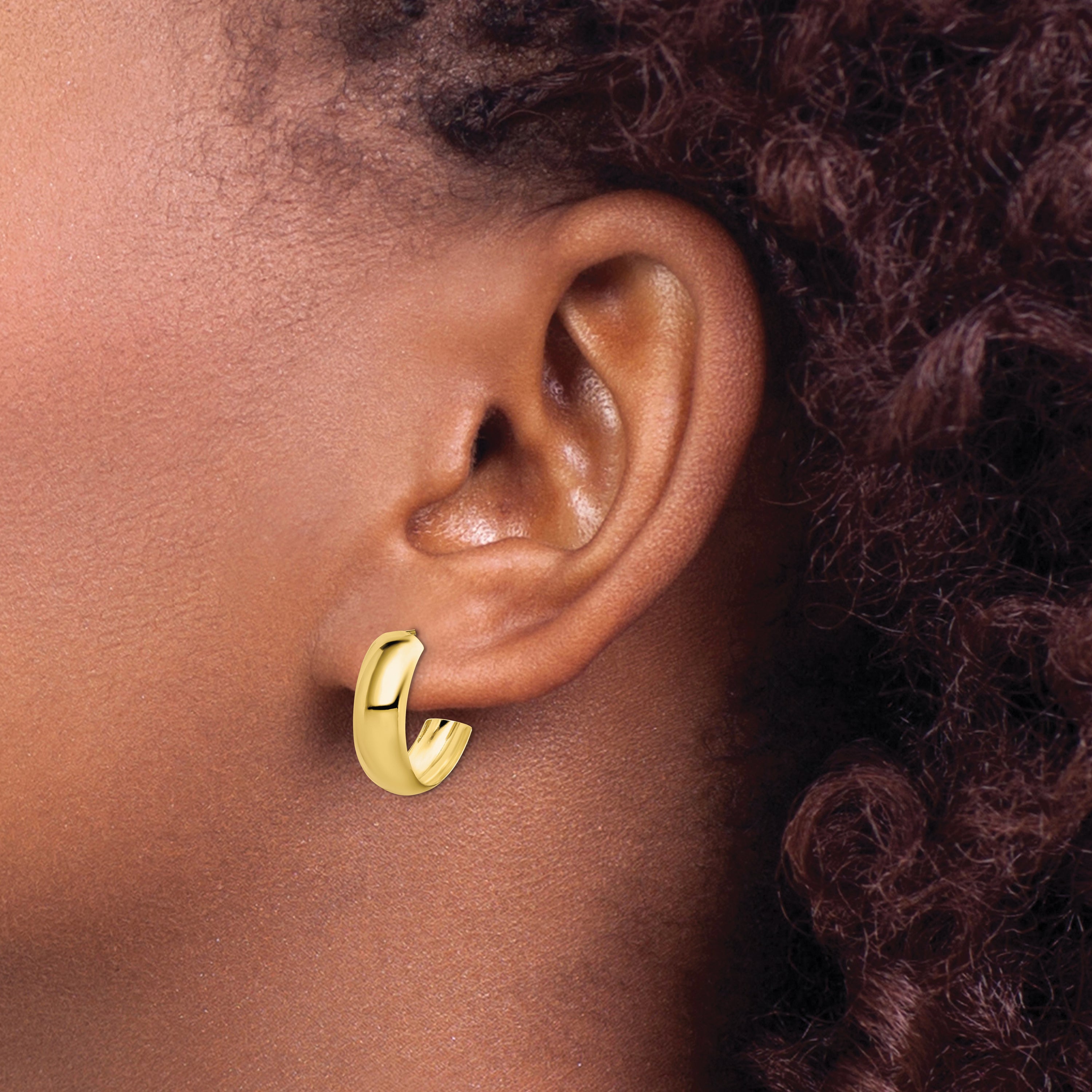 10K Gold Polished J-Hoop Earrings with Post Back for Women