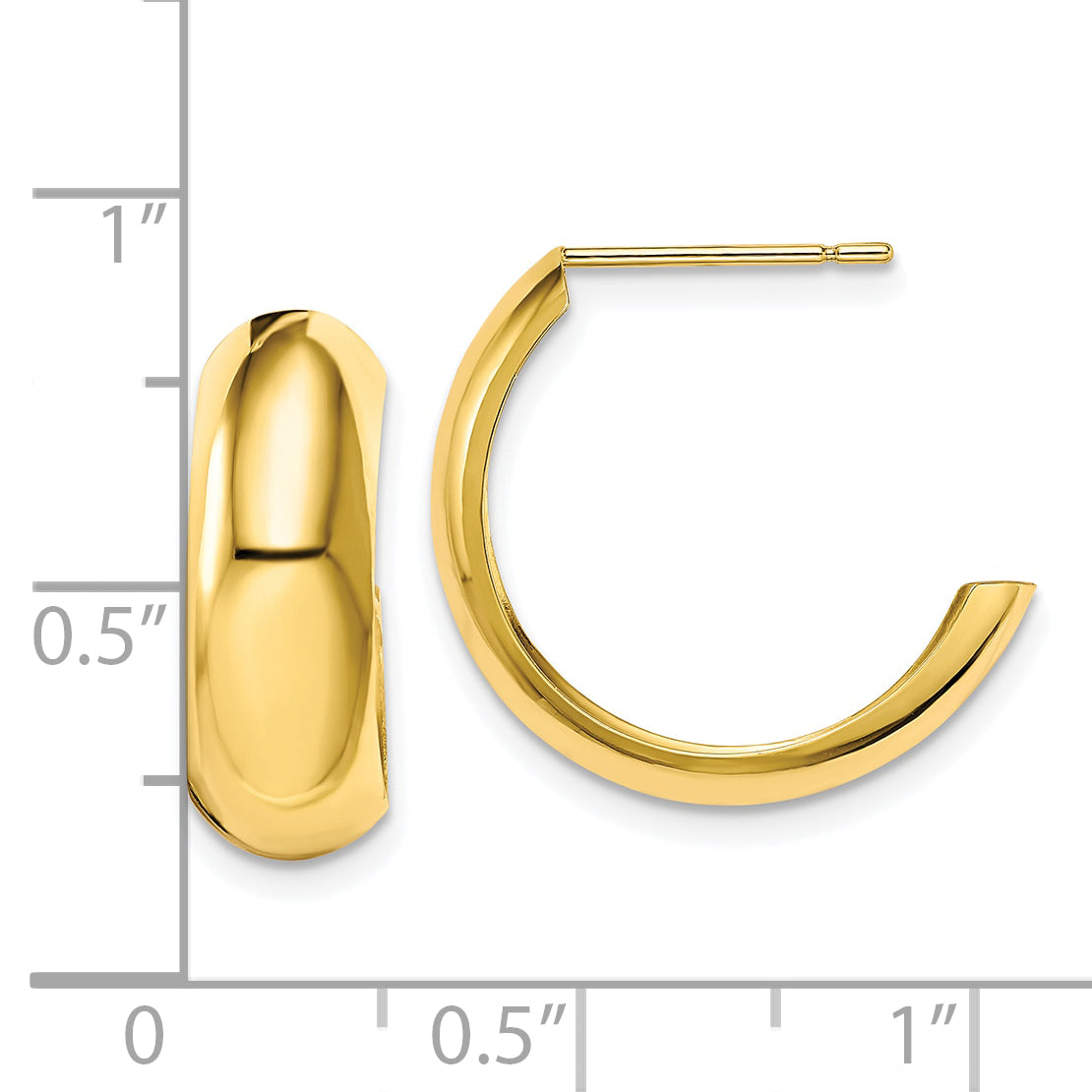 10K Gold Polished J-Hoop Earrings with Post Back for Women