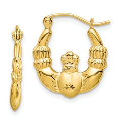 10k Polished & Satin Claddagh Hoop Earrings