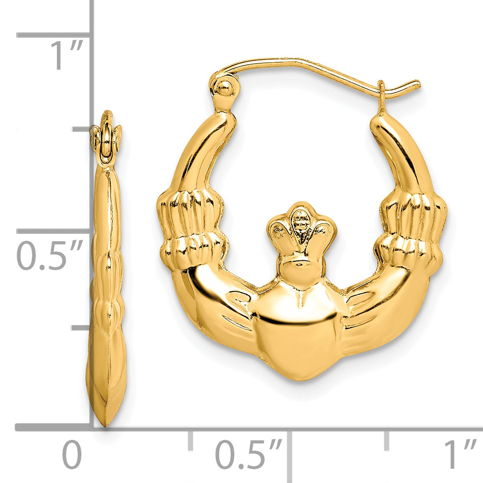 10K Gold Claddagh Hoop Earrings with Polished Finish for Women Secondary image