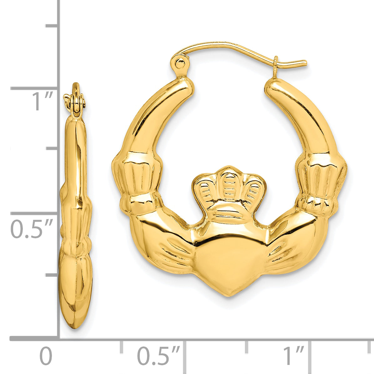 10K Gold Polished Claddagh Hoop Earrings for Women