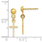 10K Yellow Gold Polished Cross Dangle Earrings for Women