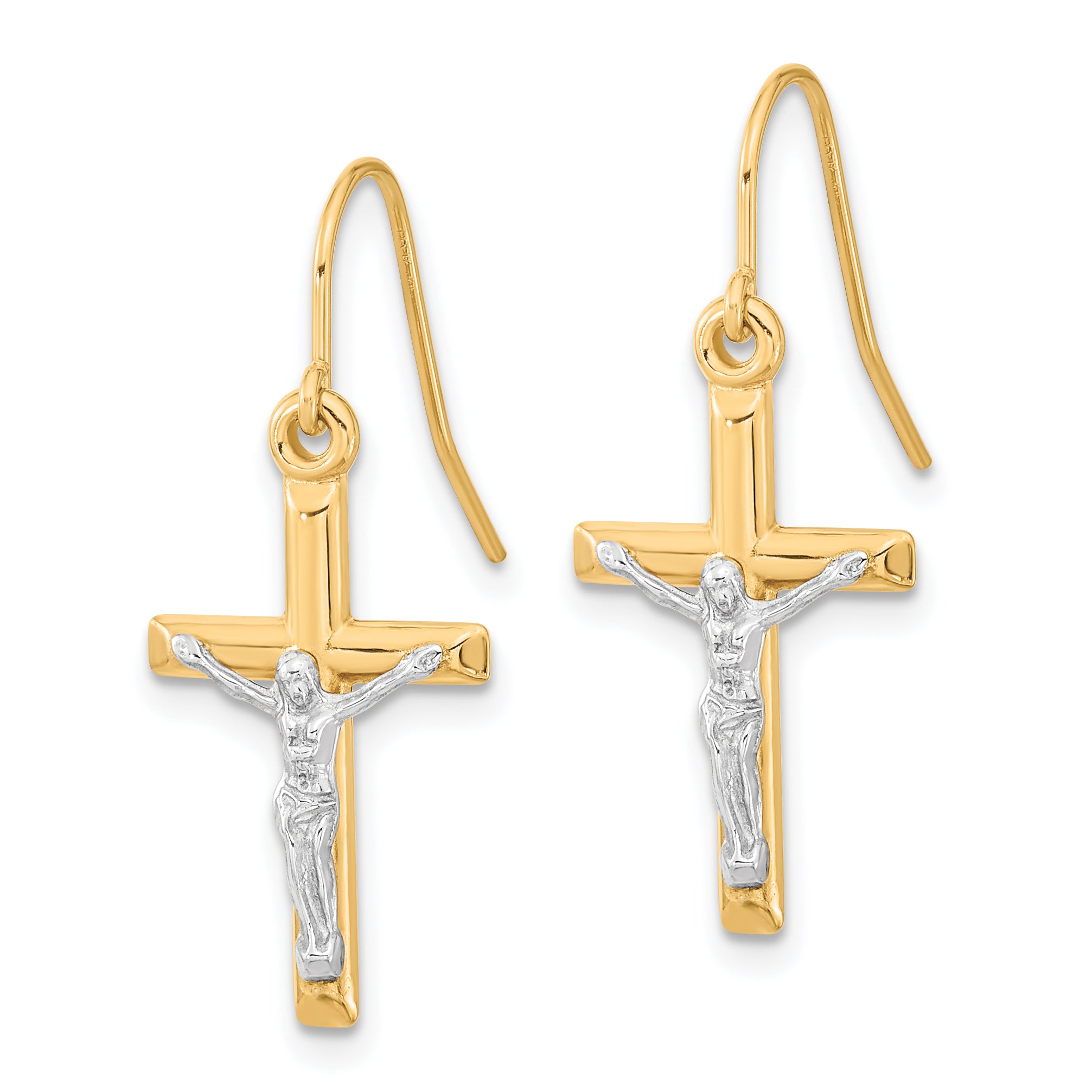 10k Two-tone Polished Crucifix Earrings