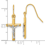 10K Two-Tone Gold Crucifix Drop Earrings with Polished Finish for Women