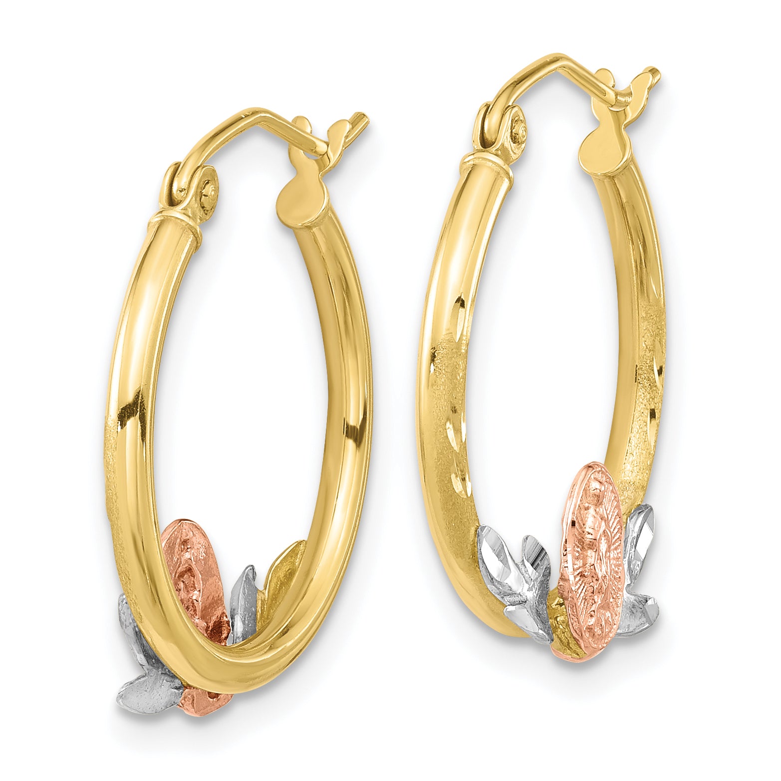 10K Tri-Color Guadalupe Hoop Earrings with Diamond-Cut Polished Finish Secondary image