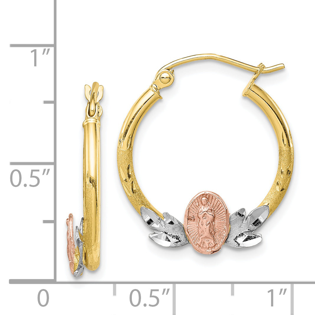 10K Tri-Color Guadalupe Hoop Earrings with Diamond-Cut Polished Finish