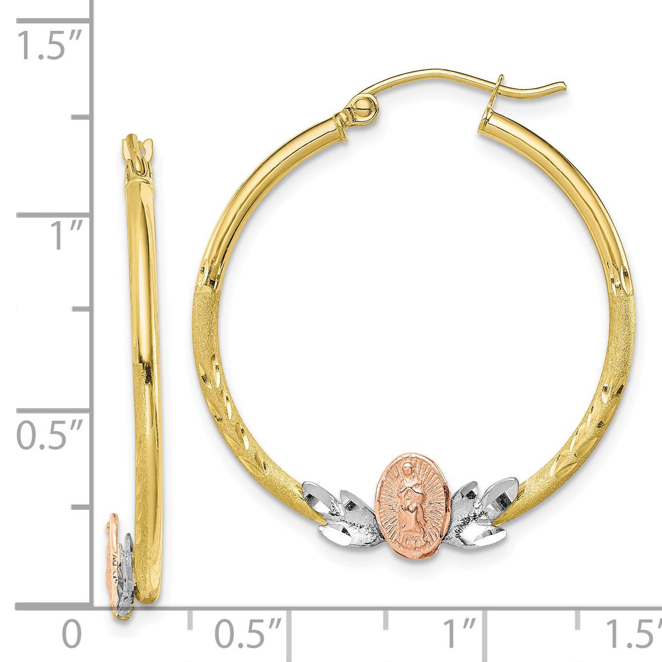 10K Tri-Color Gold Guadalupe Hoop Earrings with Diamond-Cut Detail