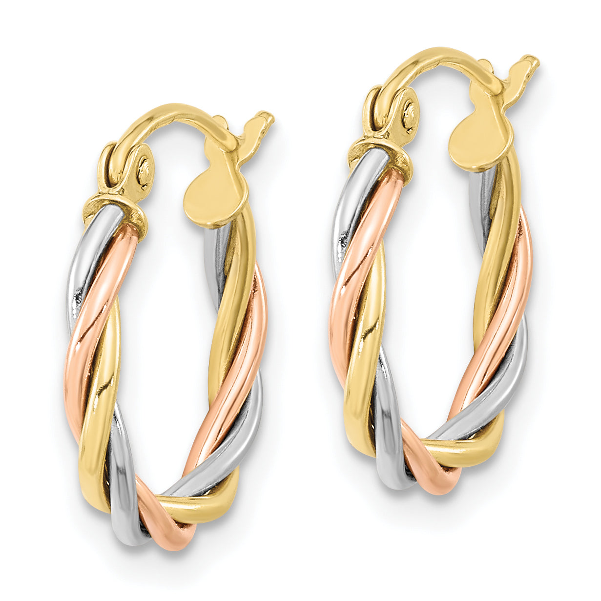 10K Tri-Color Gold Polished Twisted Hoop Earrings for WomenElegant Secondary image