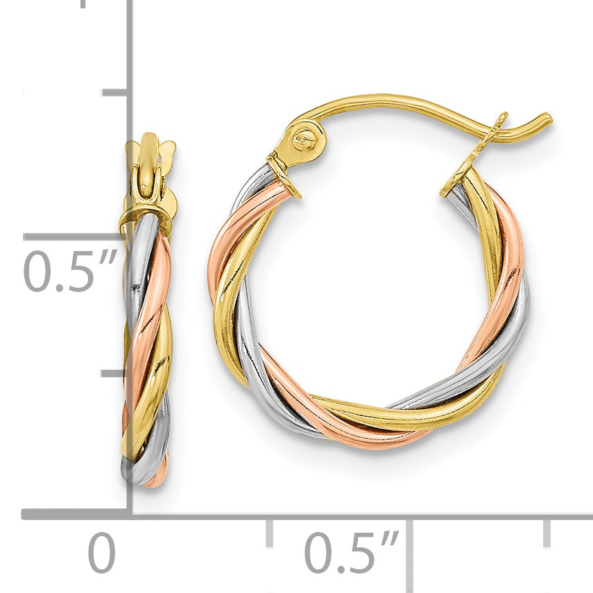 10k Tri-color Polished 2.5mm Twisted Hoop Earrings