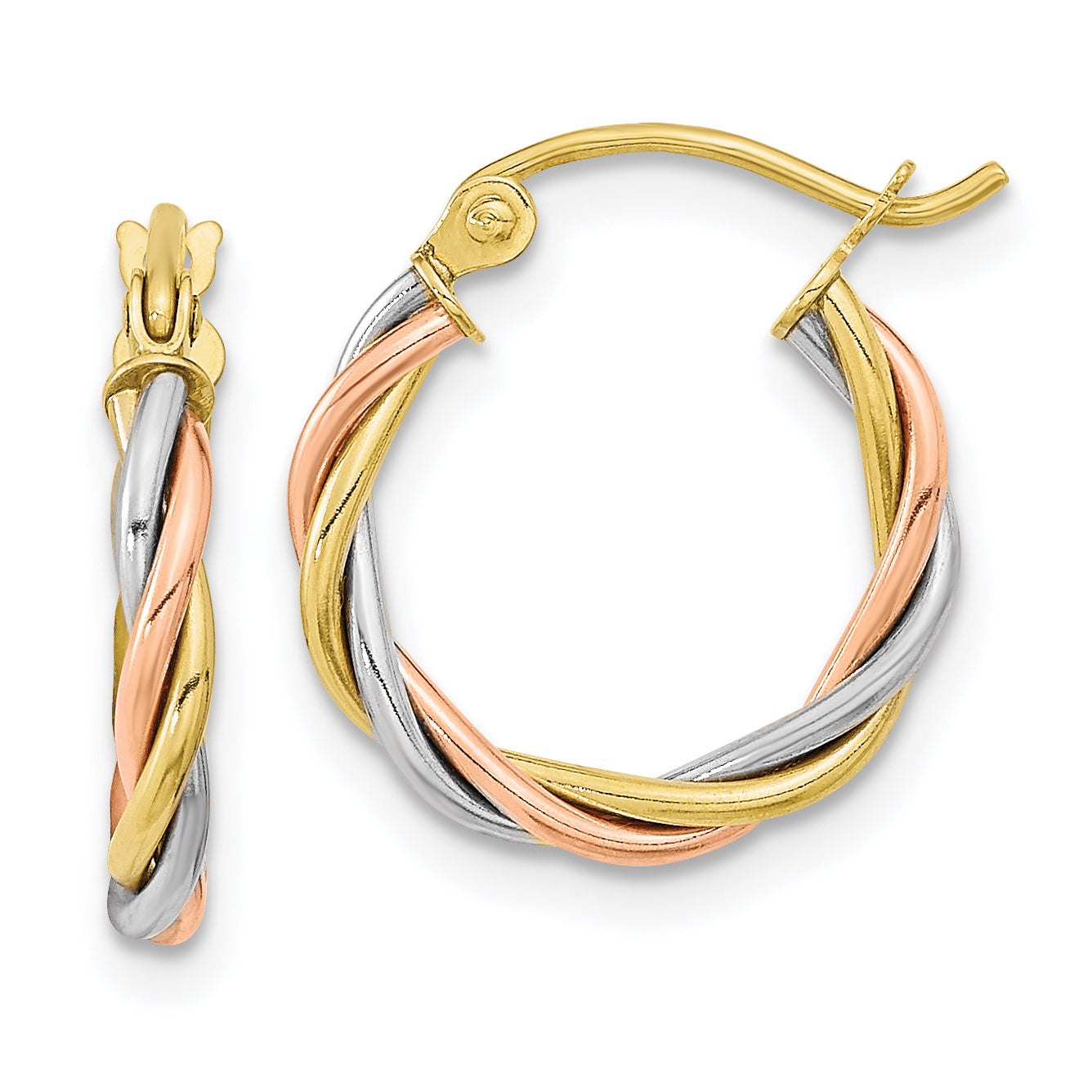 10k Tri-color Polished 2.5mm Twisted Hoop Earrings Main image