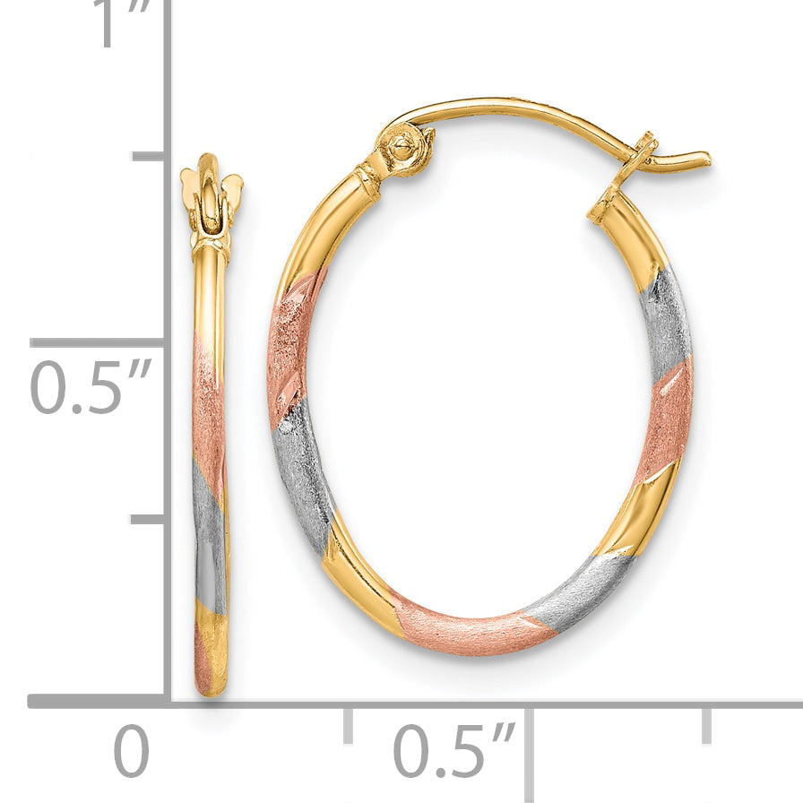 10K Gold Two-Tone Diamond-Cut Hoop Earrings with Rose Rhodium Detailing
