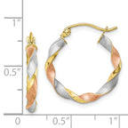 10K Two-Tone Gold Satin Twisted Hoop Earrings with Polished Finish