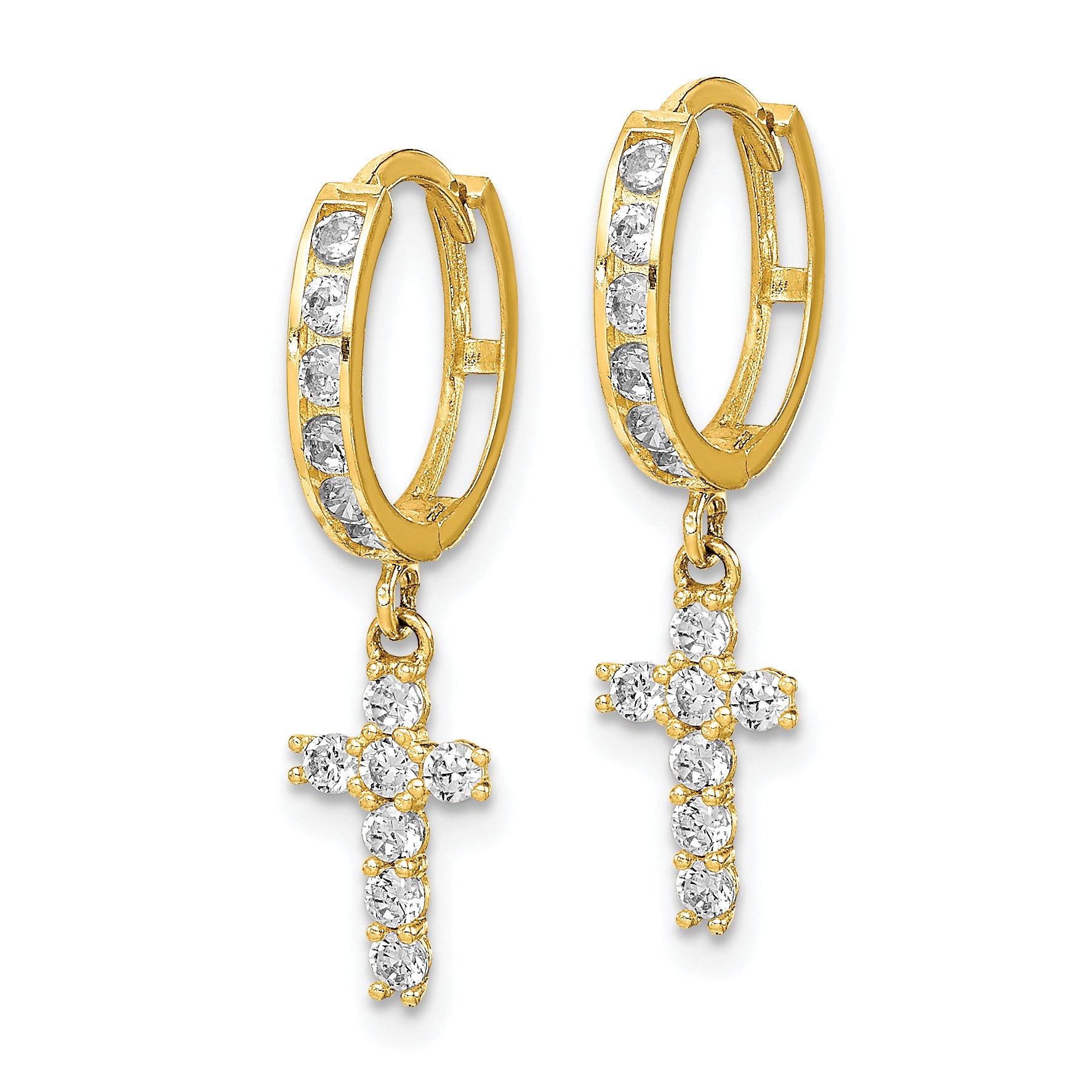 10K CZ Cross Hinged Hoop Earrings Secondary image