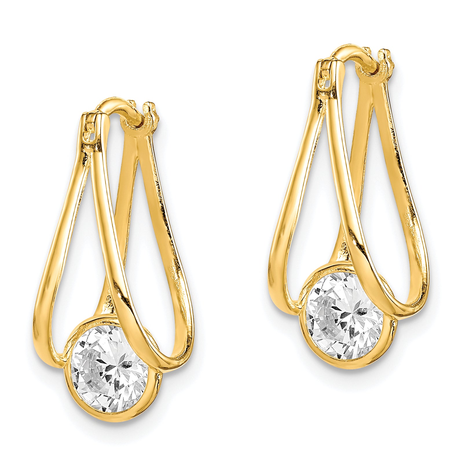 10K Polished CZ Hoop Earrings