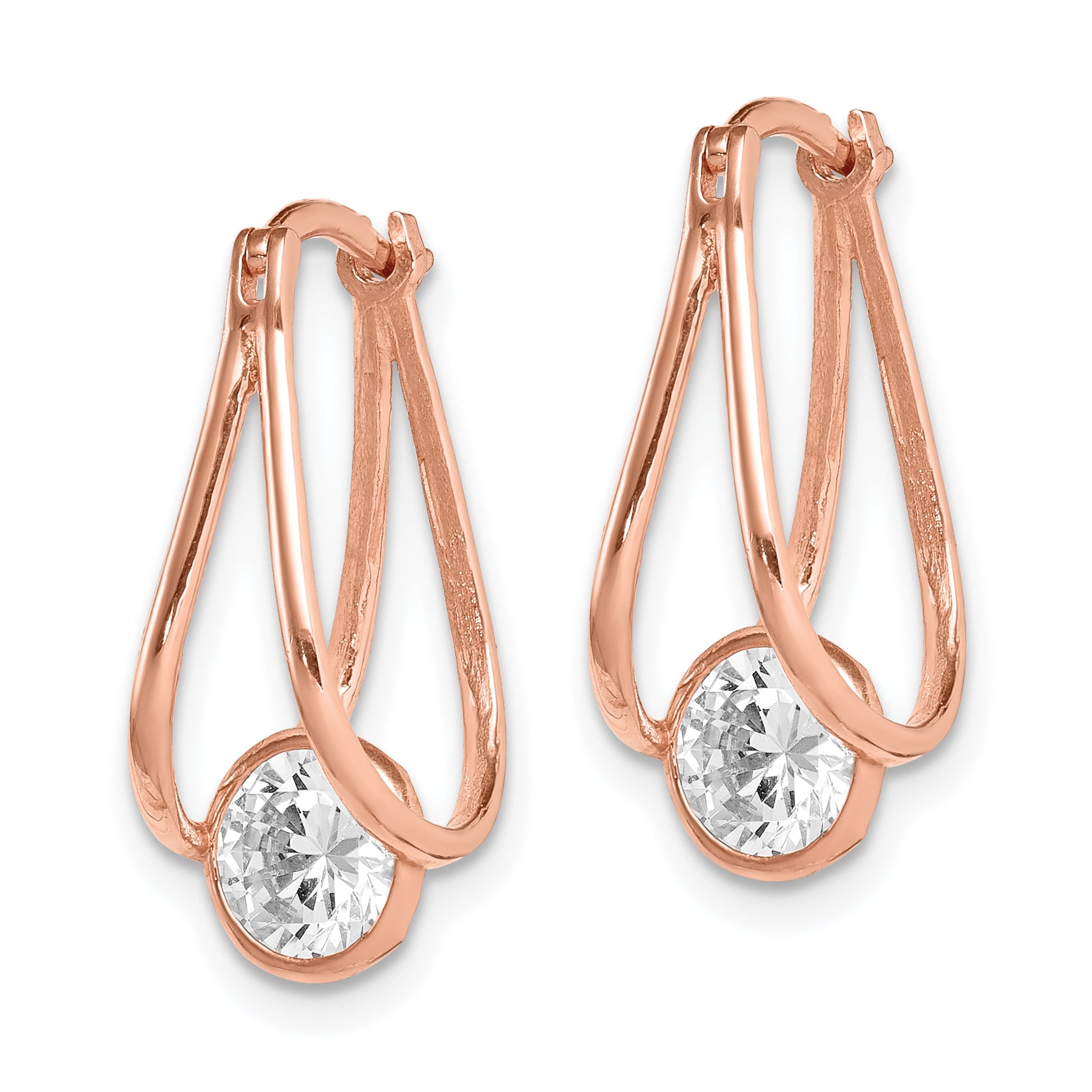 10K Rose Gold Polished CZ Hoop Earrings Secondary image