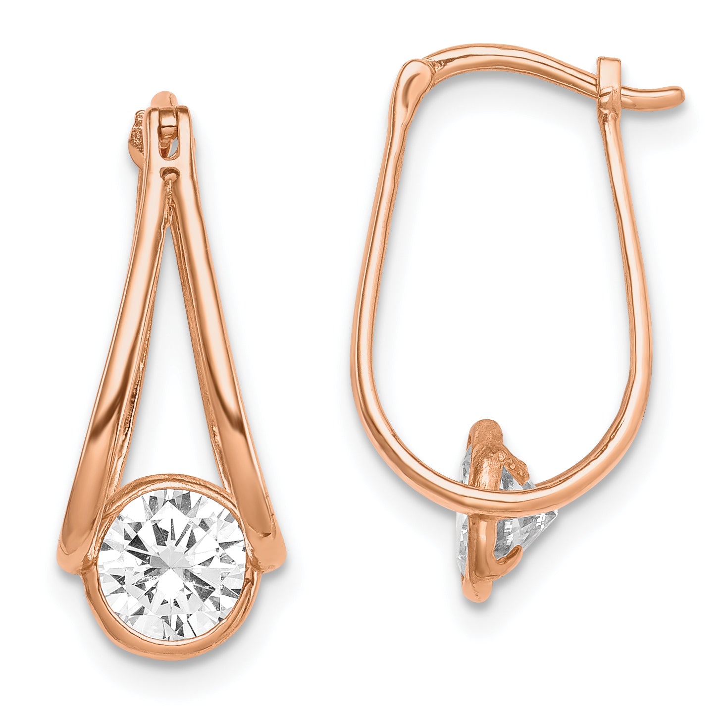 10K Rose Gold Polished CZ Hoop Earrings Main image