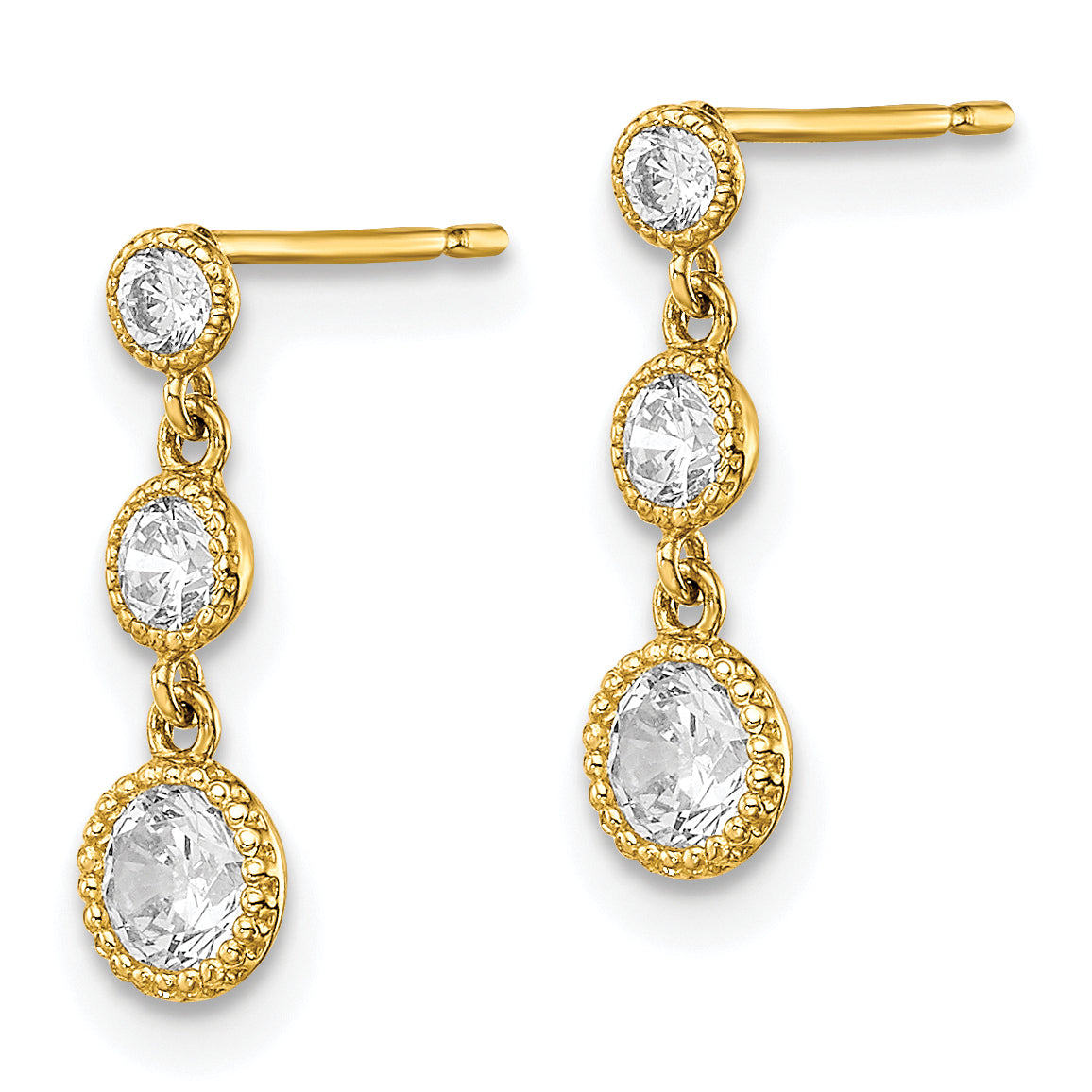 10K CZ 3 Stone Dangle Earrings Secondary image