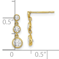 10K CZ 3 Stone Dangle Earrings