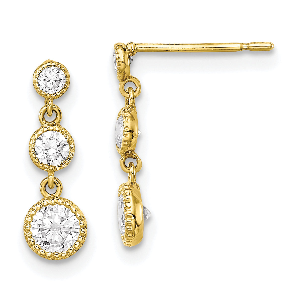 10K CZ 3 Stone Dangle Earrings Main image