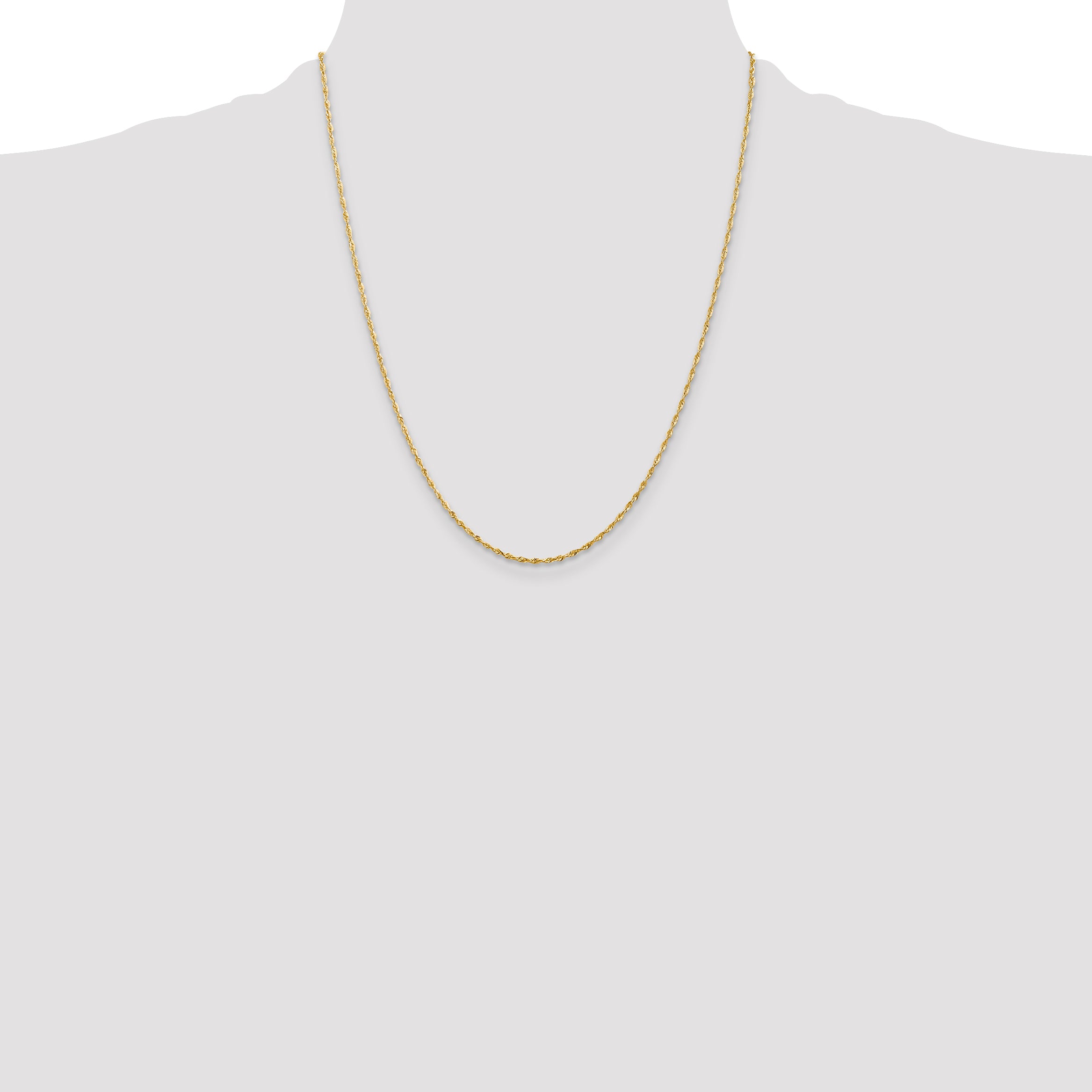 10K Gold Rope Necklace with Polished Diamond-Cut Lightweight Design