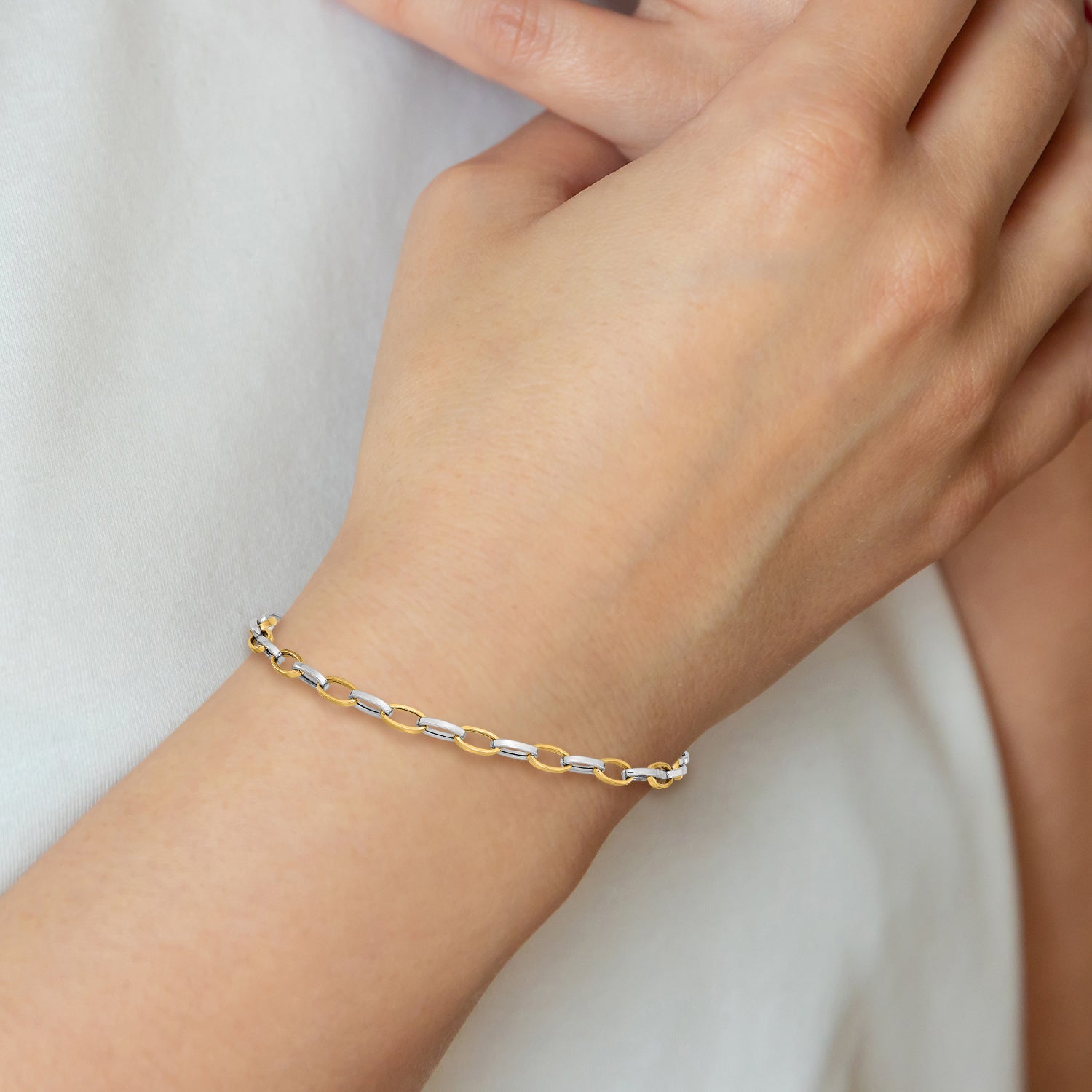 10k Two-tone Polished Open Link Bracelet