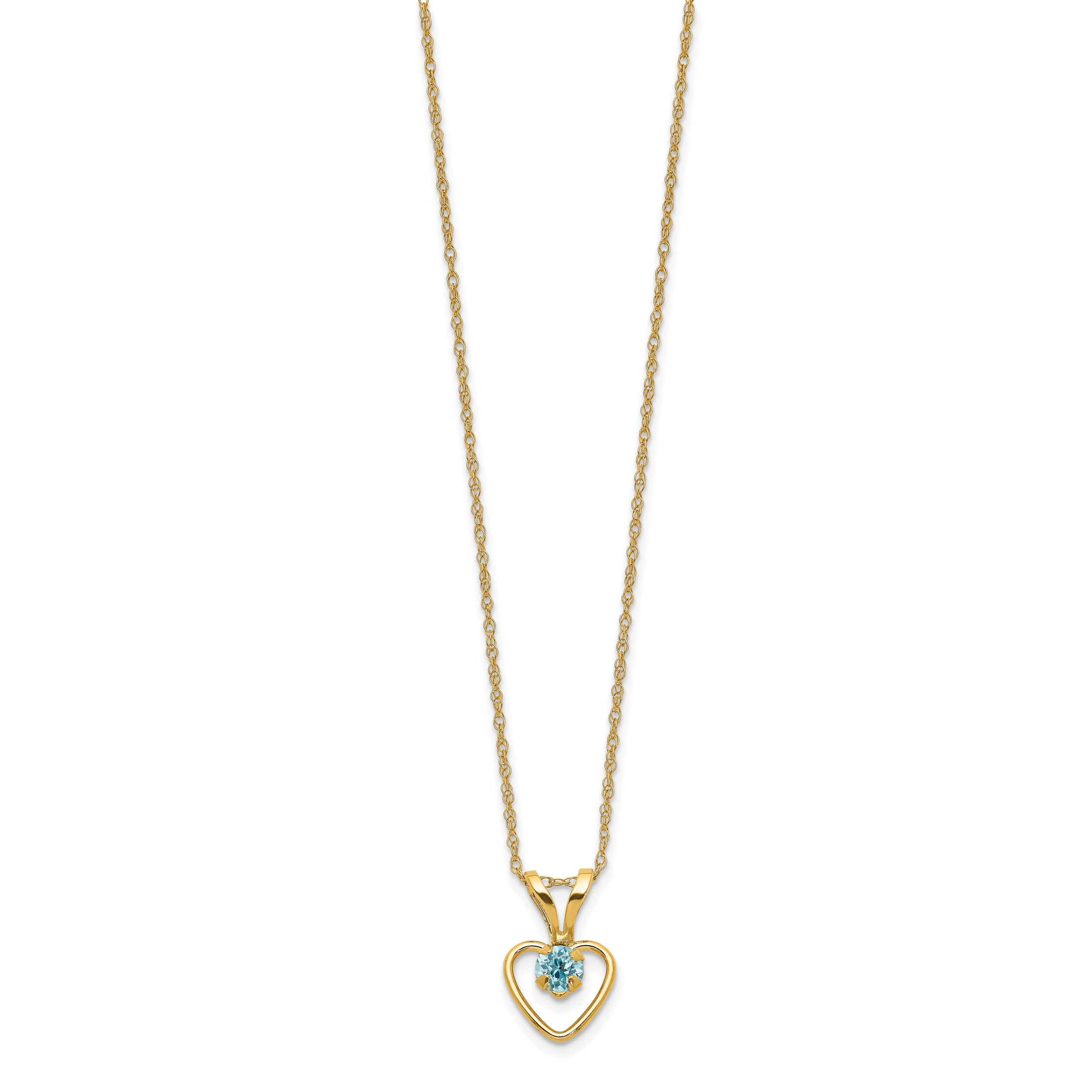10k Madi K 3mm Blue Zircon Heart Birthstone Necklace