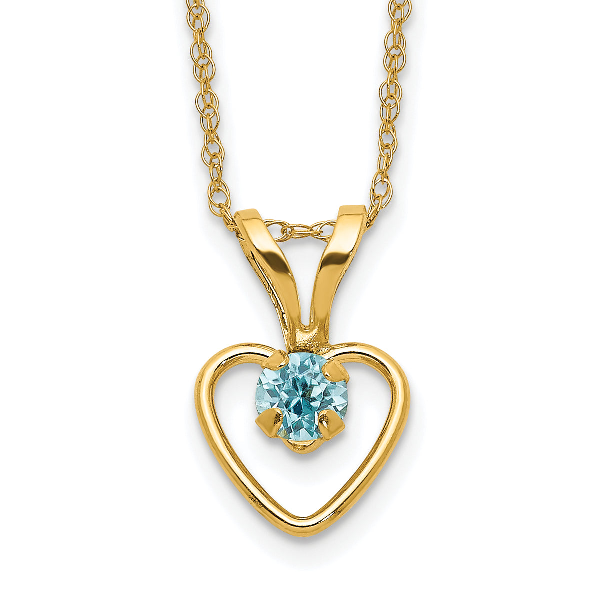10k Madi K 3mm Blue Zircon Heart Birthstone Necklace