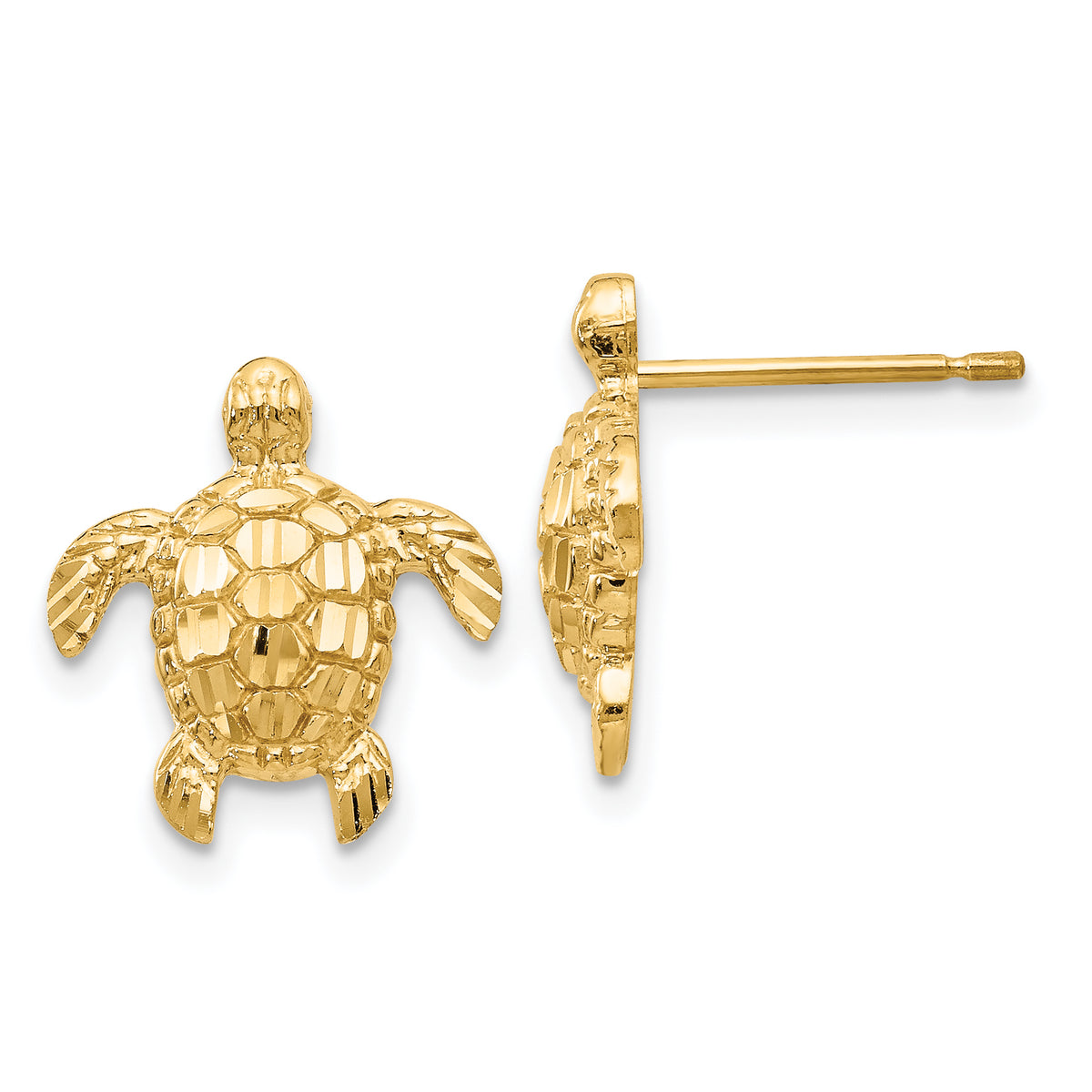 10k Gold Polished & Textured Sea Turtles Post Earrings